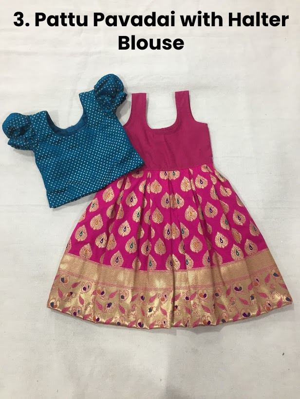 3. Pattu Pavadai with Halter Blouse